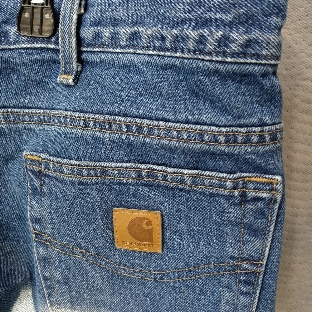 Carhartt B172 DST Relaxed Fit Plaid Flannel Lined Straight Leg blue Jeans Men 38